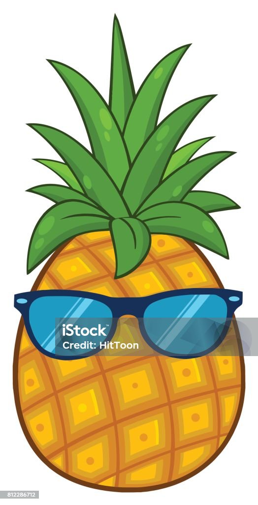Pineapple Fruit With Green Leafs Cartoon Drawing Simple Design With  Sunglasses Stock Illustration - Download Image Now - iStock