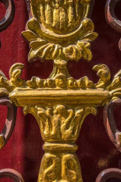 istock Golden sculpture on Thai temple gate 812293248