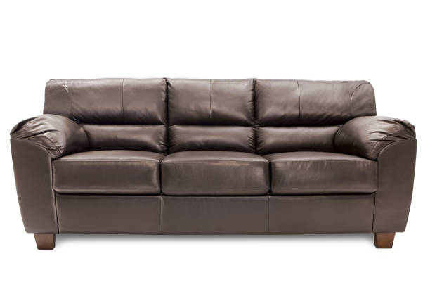 brown leather sofa stock photo