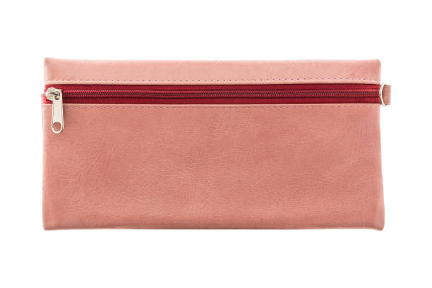 istock pink leather stationery bag with zipper isolated on white background 812301392