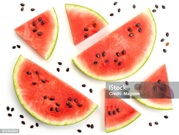 Pieces Of Watermelon Stock Photo - Download Image Now - Watermelon, Seed, Slice of Food
