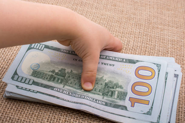 istock Toddler hand holding banknote bundle of US dollar in hand 812327684