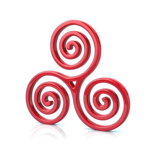 3d illustration of red Triskele symbol isolated on white background