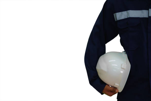 istock Engineer holding a white security helmet isolated on the white background, industrial concept 812356638