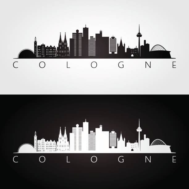 köln skyline und wahrzeichen silhouette, schwarz / weiß design, vektor-illustration. - köln stock-grafiken, -clipart, -cartoons und -symbole