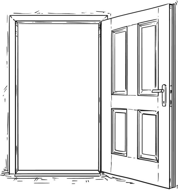 мультфильм вектор открытой деревянной двери - дверь иллюстрации stock illustrations