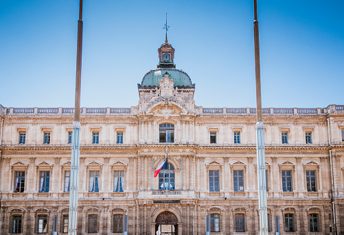 The prefecture building of the Bouches-du-Rhône department, in Marseille on a perfect cloudless day.