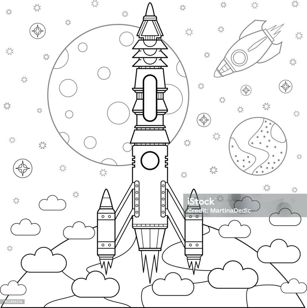 rockets Start rockets and space. Coloring book. Vector illustration. Coloring Book Page - Illlustration Technique stock vector