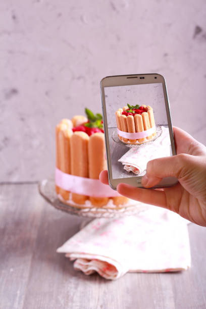 istock Taking photo of charlotte cake 812397954