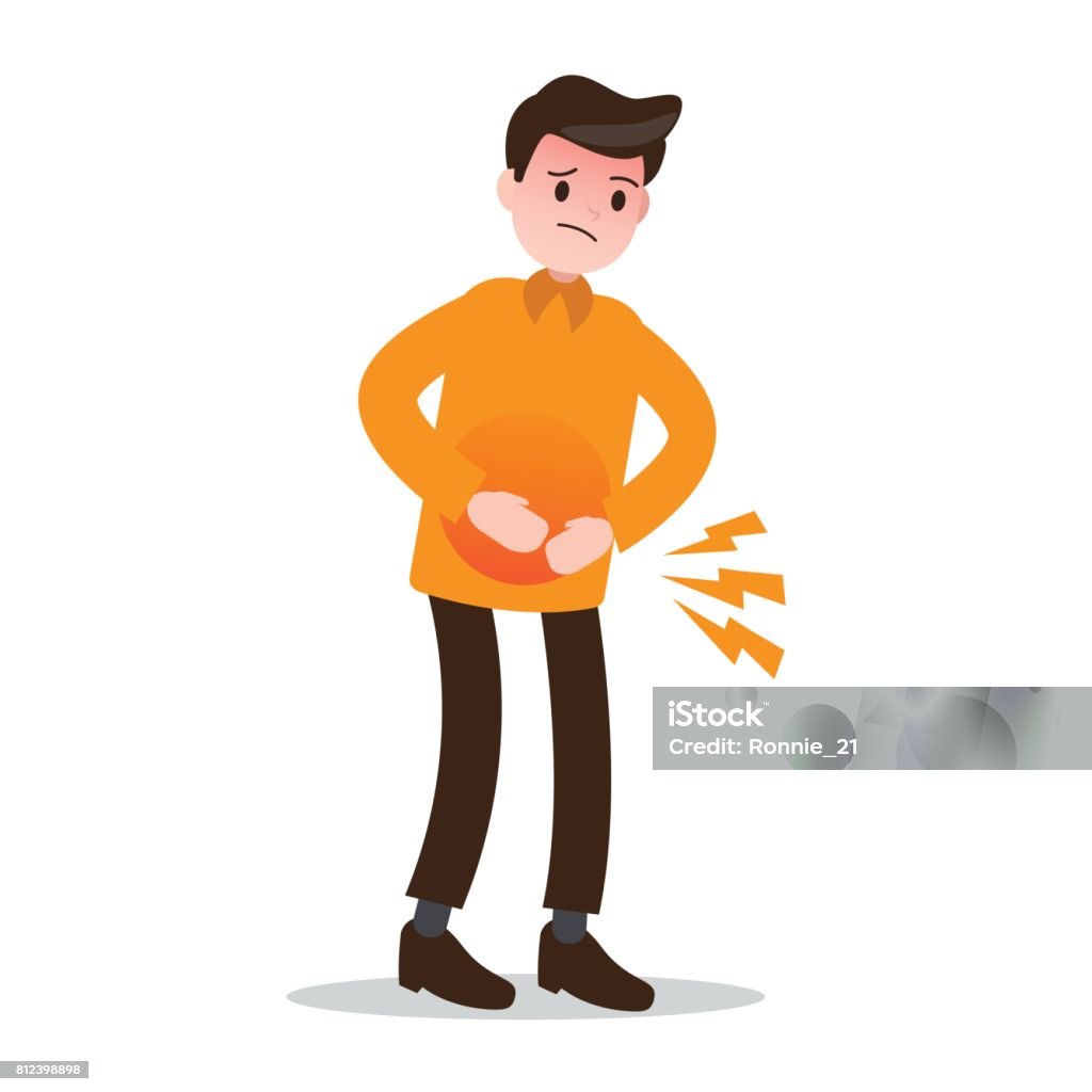 stomachache. male character with health problem. vector illustration. Hungry stock vector