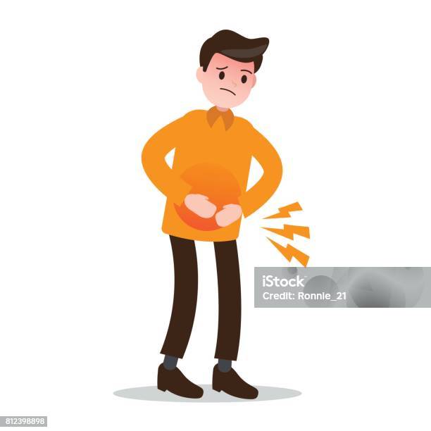 Stomachache Male Character With Health Problem Vector Illustration Stock Illustration - Download Image Now