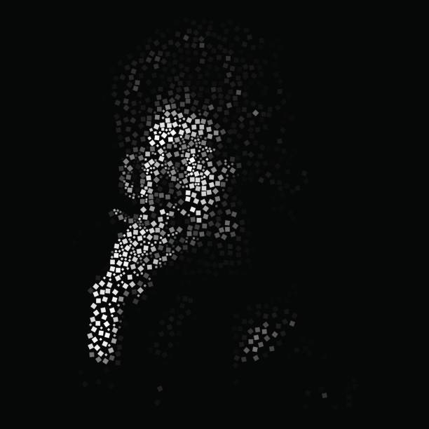 Kinky man in glasses smokes Kinky man in glasses smokes. Abstract gray white with mesh of squares pixelated face man stock illustrations