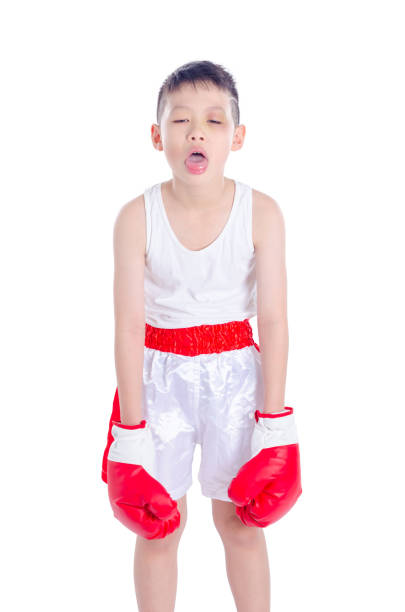 Young boxer over white background stock photo