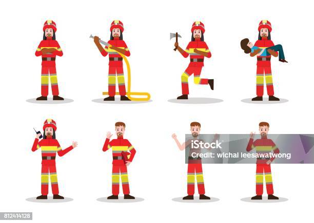 Sets Of Firefighting Stock Illustration - Download Image Now - Fire - Natural Phenomenon, Firefighter, Accidents and Disasters