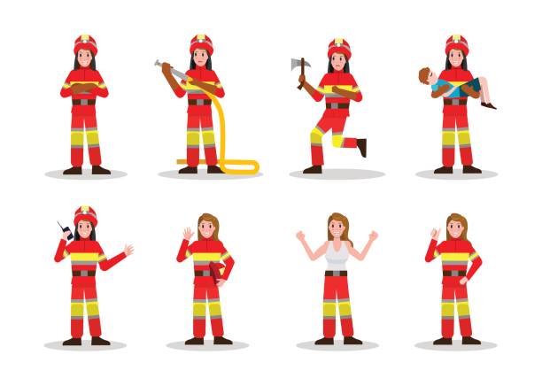 ilustrações de stock, clip art, desenhos animados e ícones de sets of firefighting. - hose clip