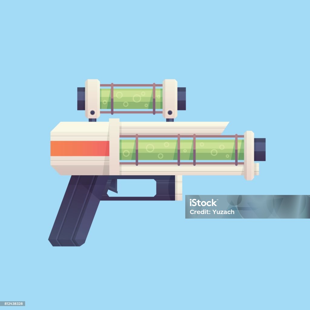 Cartoon Lab Gun Flat Cartoon Scifi Gun Blaster With Acid Liquid Stock Illustration ...
