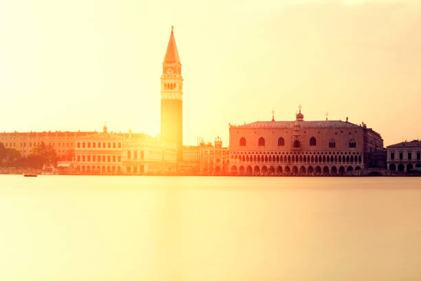 St Mark's Square with Campanile and Doge's Palace in Venice at sunset. Long exposure, ND Filter.