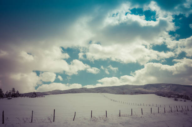 Barbed wire fence in the snow, Sauerland, Germany