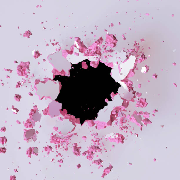 istock 3d render, 3d illustration, explosion, colorful wall, bullet hole, destruction, abstract background 812441076