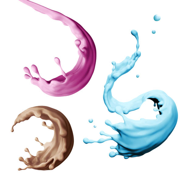 istock 3d render, digital illustration, liquid splashing, food, drink, juice, paint, assorted splashes isolated on white background 812443840