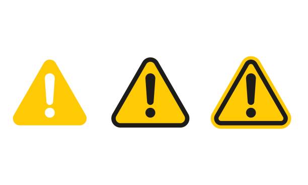 Set of triangle caution icons Set of triangle caution icons exclamation point stock illustrations
