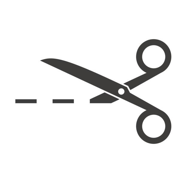 ilustrações de stock, clip art, desenhos animados e ícones de scissors with cut lines - short cut