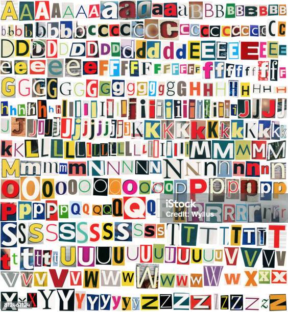 Big Size Newspaper Magazine Clippings Alphabet Stock Photo - Download Image Now - Text, Alphabet, Letter - Document