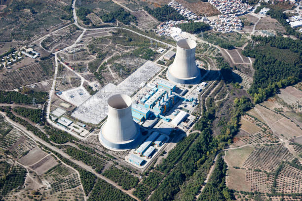 Aerial view of power plant Aerial view of power plant nuclear energy stock pictures, royalty-free photos & images