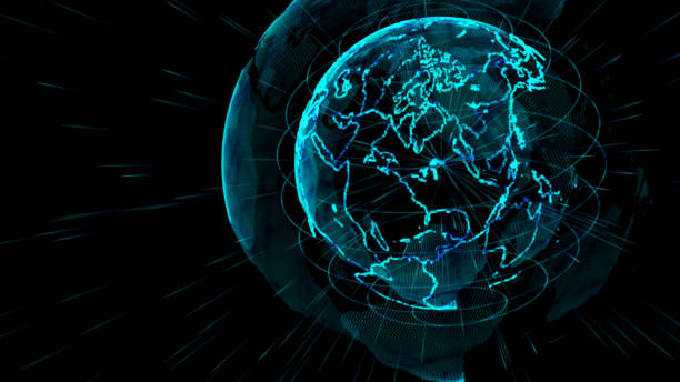 istock Outline earth with grid line on space illustration.Future world with technology concept.Digital planet telecommunications network of global internet 812472872
