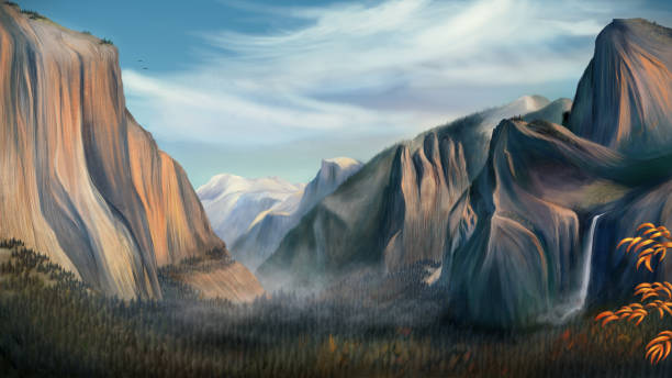 Idyllic Yosemite National Park - Digital Painting vector art illustration