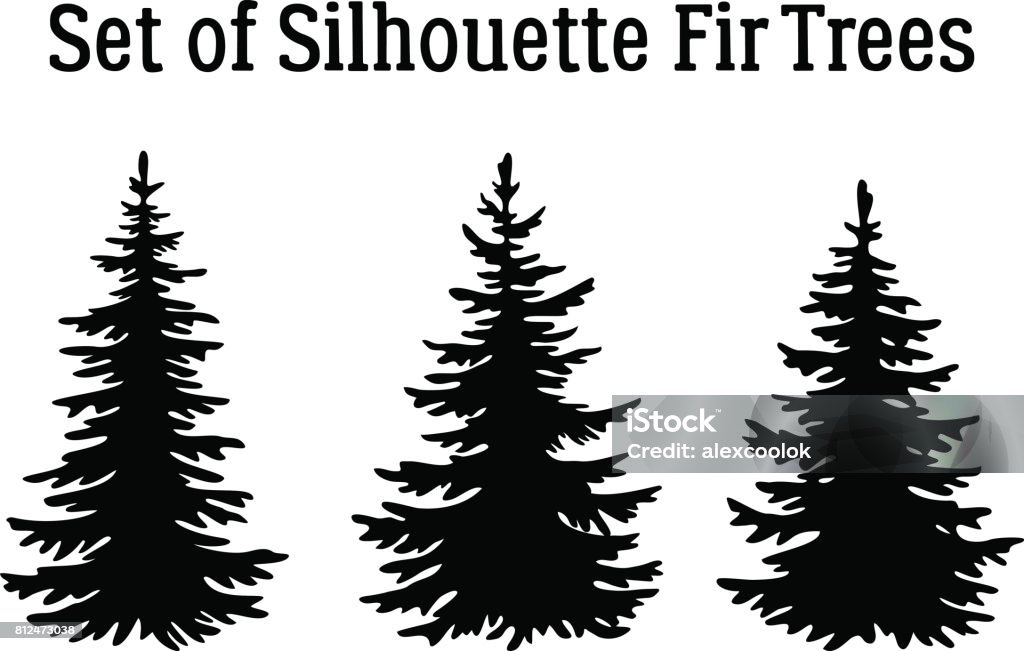 Christmas Fir Trees Silhouettes Fir Trees, Christmas Holiday Decoration, Black Silhouettes Isolated on White Background. Vector Pine Tree stock vector