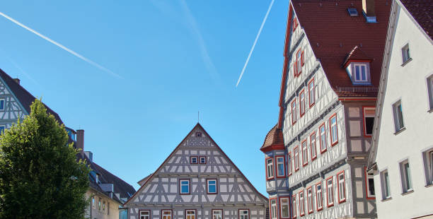 istock Blue sky on traditional german timber frame houses in Waiblingen (Baden-Wuerttemberg) 812473728
