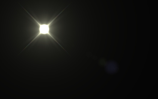 Digital lens flare in black background horizontal frame. Modern abstract background ray lights.