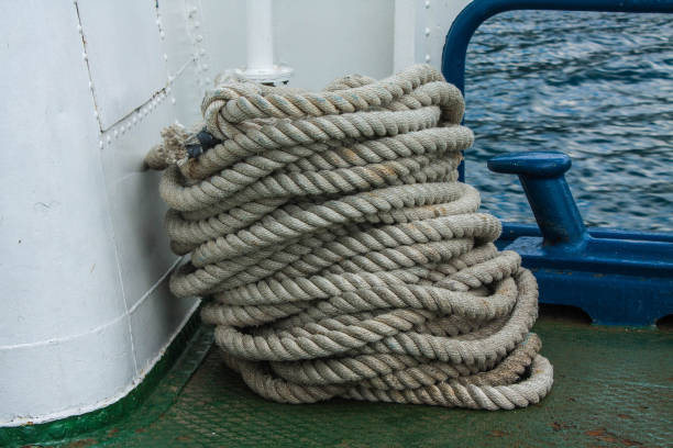 istock Ship rough rope roll on deck of vessel 812485080