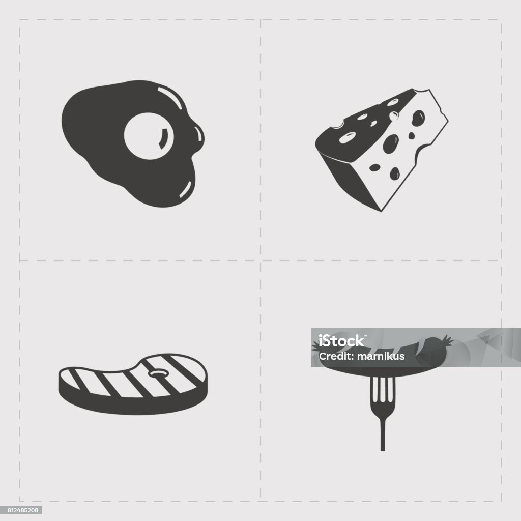 Fast Food Black Icon Set On White Stock Illustration - Download Image