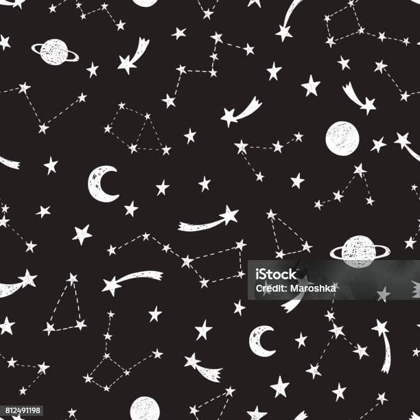 Stylized Night Sky Seamless Pattern Stock Illustration - Download Image Now - Abstract, Astrology Sign, Astronomy