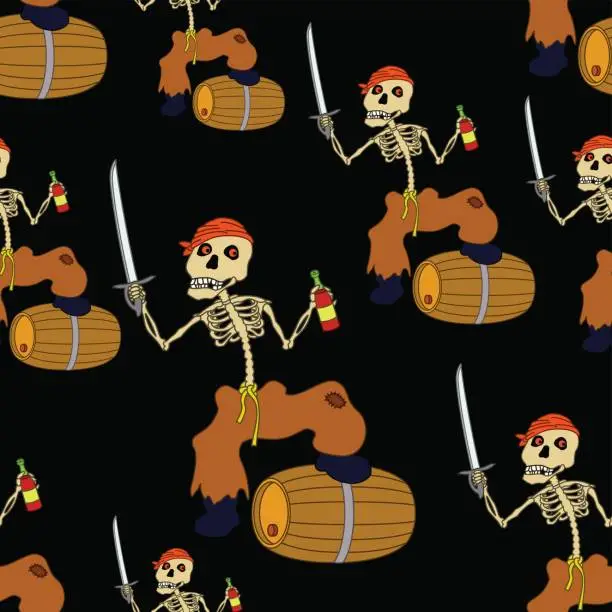 Vector illustration of Jolly Roger Skeleton Seamless