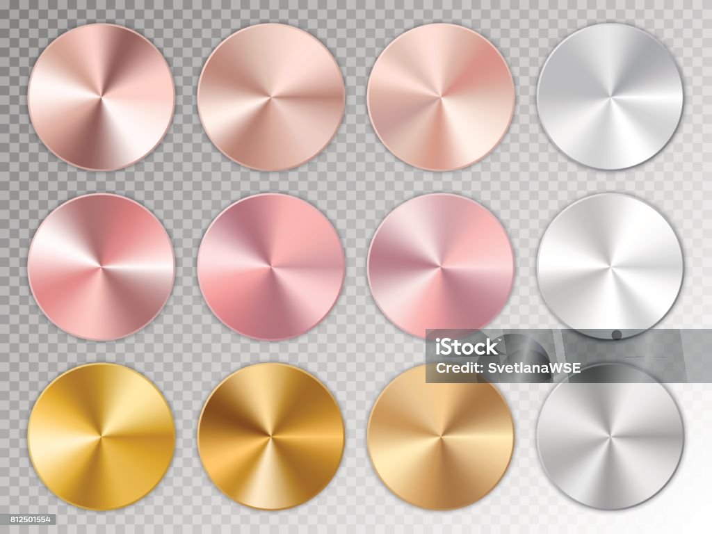 Golden conical gradients Conic gradients with a metal texture on a transparent background Disk stock vector