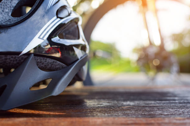 istock set bicycle equipment on a top wood 812501748