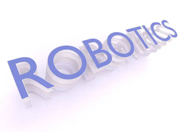 Robotics, word in blue letters on white background, 3d rendering