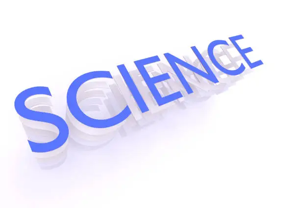 Science, word in blue letters on white background, 3d rendering