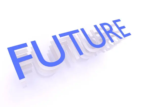 Future, word in blue letters on white background, 3d rendering