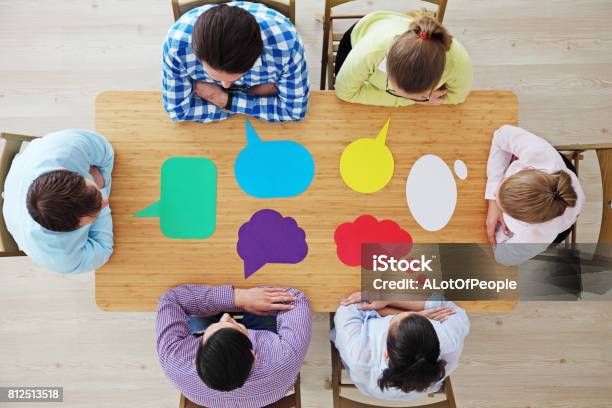 Business Team And Dialog Boxes Stock Photo - Download Image Now - Communication, Discussion, Variation