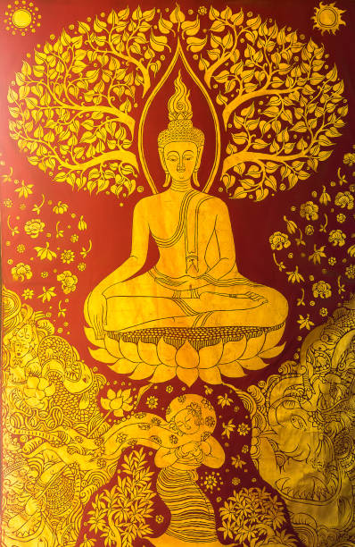 istock ancient Thai mural on wall in buddha temple 812521710