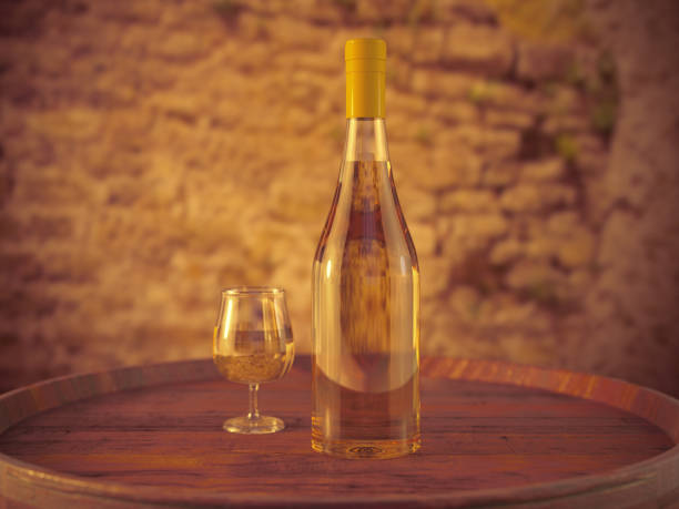 istock Wine bottles white and wine glass on cellar 812558510