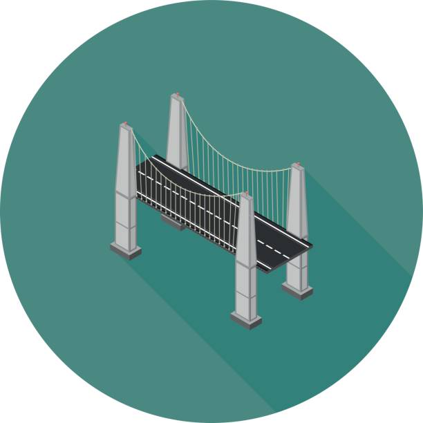 ilustrações de stock, clip art, desenhos animados e ícones de flat isometric cable stayed bridge - cable stayed bridge illustrations