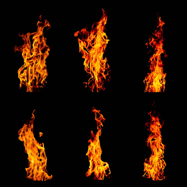 istock Fire flame isolated set on black isolated background - Beautiful yellow, orange and red and red blaze fire flame texture style. 812563288