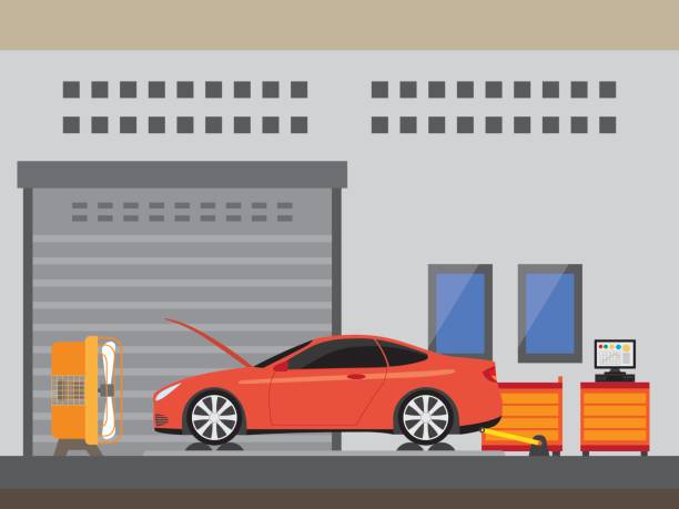 pusat servis mobil dengan tes dyno - tyre garage ilustrasi stok