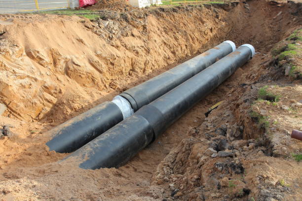 istock sewer pipe in the trench 812571372