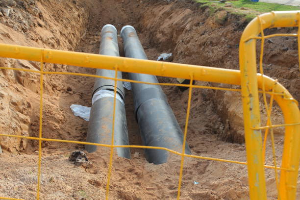 istock sewer pipe in the trench 812571412
